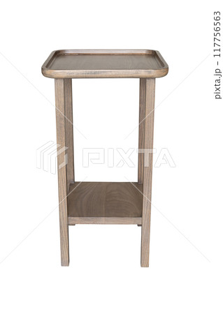 Wooden Table or Wooden stool Isolated on white with Clipping Path 117756563