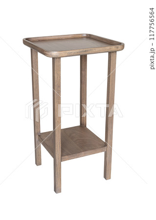 Wooden Table or Wooden stool Isolated on white with Clipping Path 117756564