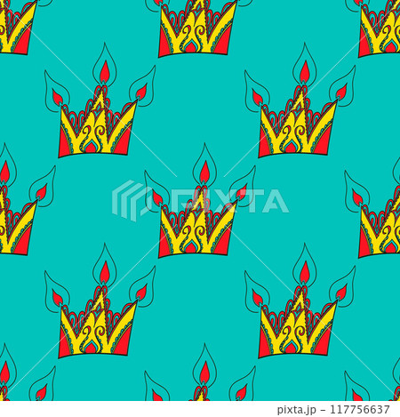 bright vector seamless abstract hand-drawn pattern with crowns. 117756637