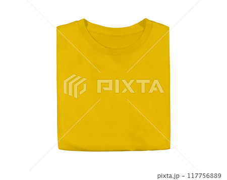Daisy yellow colour blank fashion folded tee front mockup template 117756889
