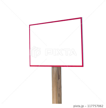 An empty blank signboard with a red border, suitable for advertising or promotional purposes 117757062