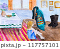 Water color drawing of a girl waiting for her father from a war 117757101
