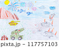 Drawing of a battle in children style 117757103