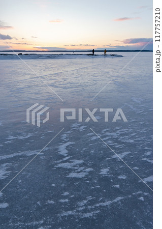 Winter landscape with ice covering frozen Baltic sea 117757210