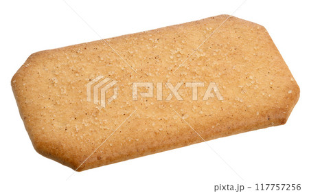 Rectangular baked cookies sprinkled with sugar on isolated background 117757256