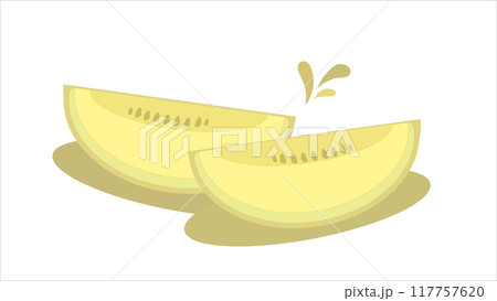 Slices of yellow melon with juicy pulp, summer fruit for healthy lifestyle, juicy dessert with vitamins on white background 117757620