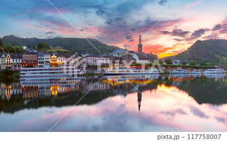 Sunset Over Cochem and Saint Martin Church, Germany 117758007