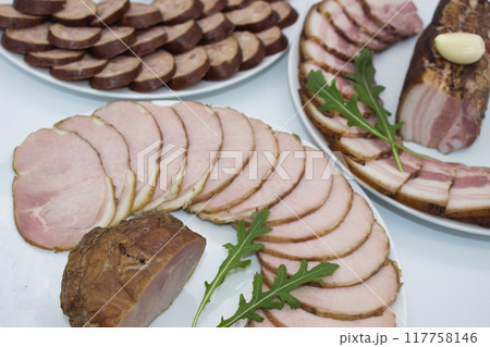 Sliced Smoked Pork with Fresh Garnishes Sliced Smoked Pork with Fresh Garnishes 117758146
