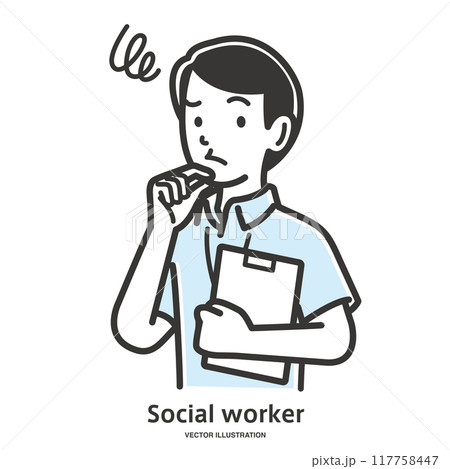 不安に思うソーシャルワーカーの男性スタッフ 117758447