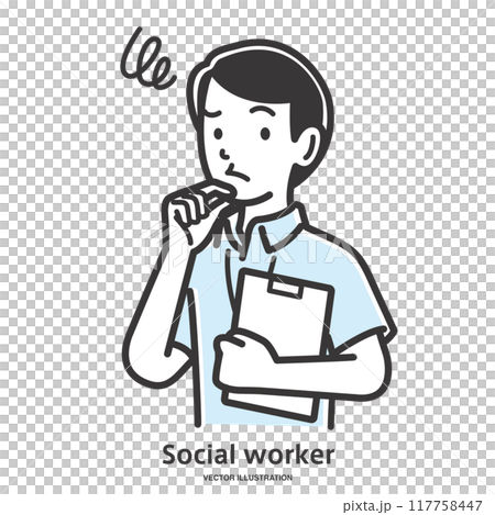 不安に思うソーシャルワーカーの男性スタッフ 117758447