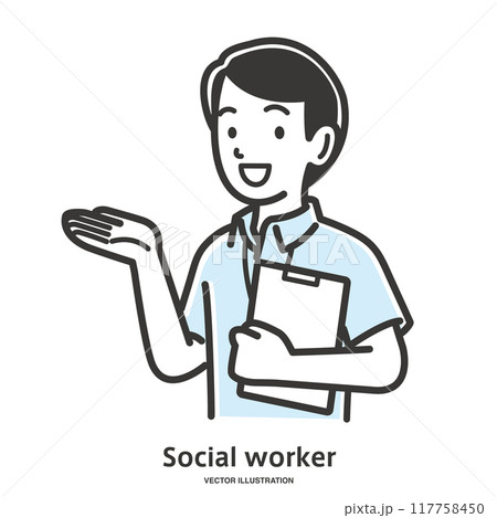 案内するソーシャルワーカーの男性スタッフ 案内するソーシャルワーカーの男性スタッフ 117758450