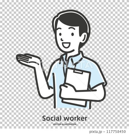 案内するソーシャルワーカーの男性スタッフ 案内するソーシャルワーカーの男性スタッフ 117758450