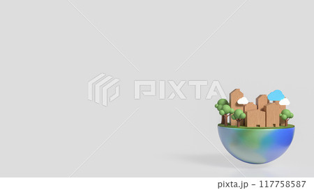 The house Building and tree on half planet for eco concept 3d rendering. 117758587