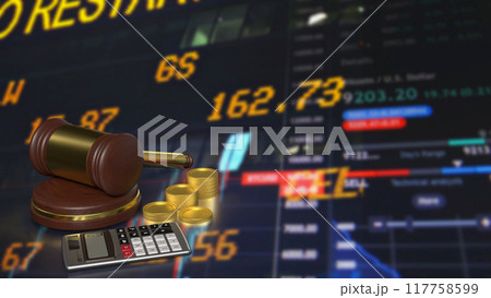 The Hammer and coins for Business law concept 3d rendering. 117758599