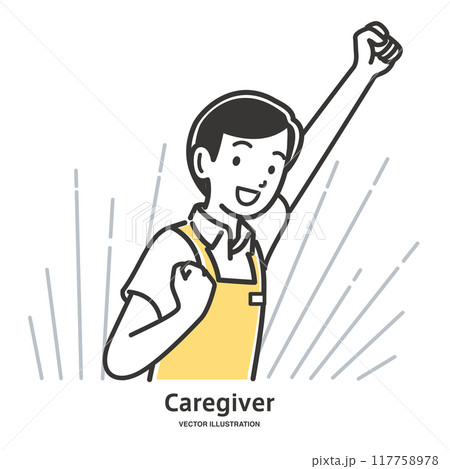 ガッツポーズをする介護士の男性 ガッツポーズをする介護士の男性 117758978