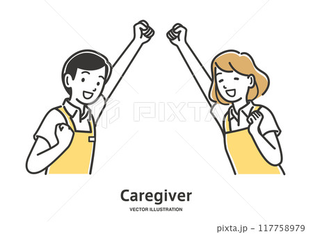 ガッツポーズをする介護士の男女 117758979