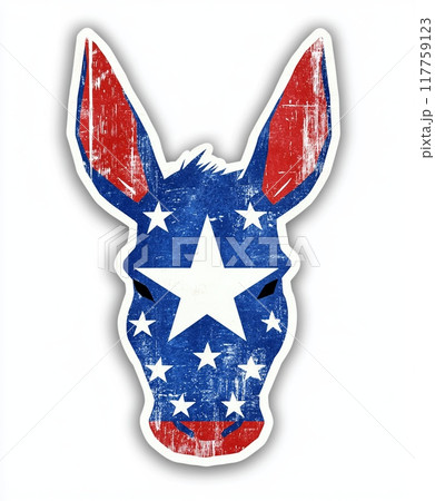 Donkey head silhouette in US flag colors with white five-pointed star 117759123