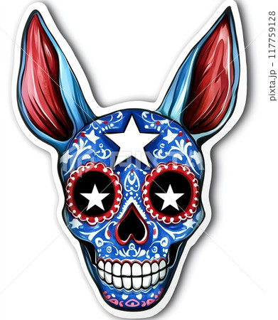 Donkey Mexican sugar skull - USA Democratic Party symbol, sticker isolated on white background 117759128