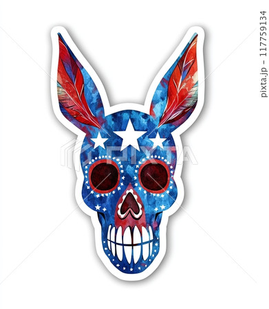 Mexican sugar donkey skull with white five-pointed star - USA Democratic Party symbol 117759134