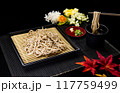 シックな背景に置かれた、秋を感じる日本食のお蕎麦 117759499