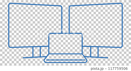 三重顯示，電腦顯示器可編輯線向量圖示插圖 117759506