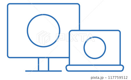 コンピューターのモニターのミラーリングの編集可能な線のベクターアイコンイラスト 117759512