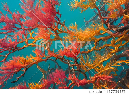 Fire coral spreading out in the ocean.AI Generated 117759571