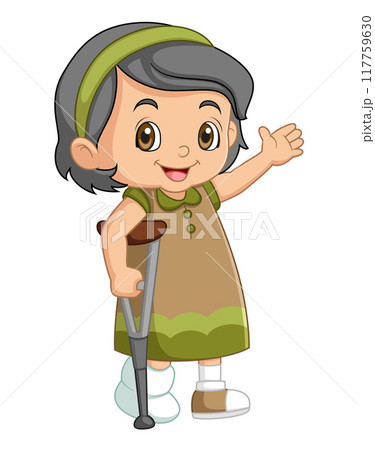 Cartoon little girl with broken leg of illustration Cartoon little girl with broken leg of illustration 117759630