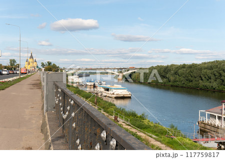 landscape mountain lake ship water berth summer pond russia nature lower yuri middle boat sea 117759817