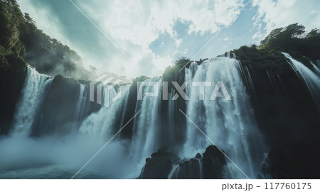 大瀑布で知られる南米ブラジルのイグアスの滝の景色をリアルに描いたAI生成画像 117760175