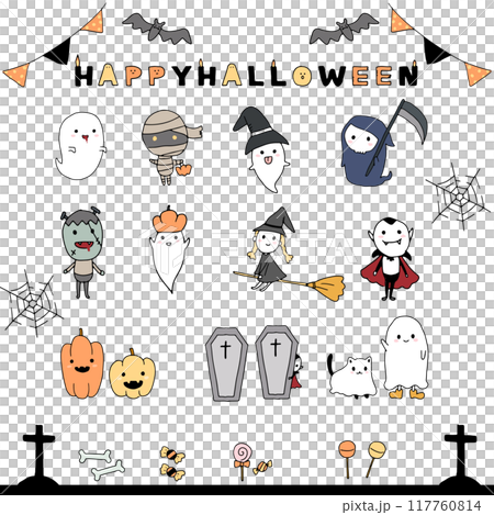 ハロウィンイラストセット 117760814