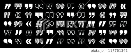 Hatched text quotation marks. Hand drawn quotes icon. Typographic speech mark symbol. Vector illustration. Message or comment. Vector illustration Hatched text quotation marks. Hand drawn quotes icon. Typographic speech mark symbol. Vector illustration. Message or comment. Vector illustration 117761341