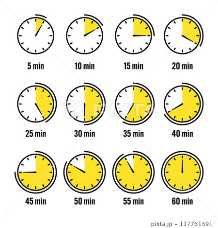 Stopwatch icons. Colorful simple chronometer, time counter with dial. Countdown timer showing hours and minutes. Deadline, measurement for sport. Cooking time label, sticker. Vector illustration Stopwatch icons. Colorful simple chronometer, time counter with dial. Countdown timer showing hours and minutes. Deadline, measurement for sport. Cooking time label, sticker. Vector illustration 117761391