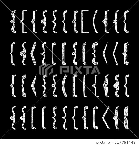 Shaded text brackets, black quotation box. Curly, square and corner parentheses. Vintage typographical symbol, calligraphic quote frame. Doodle, lettering element. Vector illustration Shaded text brackets, black quotation box. Curly, square and corner parentheses. Vintage typographical symbol, calligraphic quote frame. Doodle, lettering element. Vector illustration 117761448