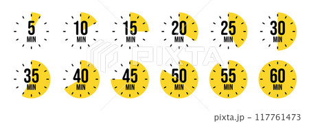 Simple stopwatch icons. Colorful chronometer, time counter with dial. Countdown timer showing hours and minutes. Deadline, measurement for sport. Cooking time label, sticker. Vector illustration Simple stopwatch icons. Colorful chronometer, time counter with dial. Countdown timer showing hours and minutes. Deadline, measurement for sport. Cooking time label, sticker. Vector illustration 117761473