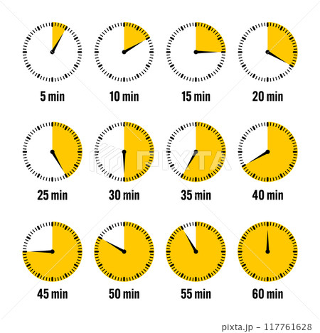 Simple stopwatch icons. Colorful chronometer, time counter with dial. Countdown timer showing hours and minutes. Deadline, measurement for sport. Cooking time label, sticker. Vector illustration Simple stopwatch icons. Colorful chronometer, time counter with dial. Countdown timer showing hours and minutes. Deadline, measurement for sport. Cooking time label, sticker. Vector illustration 117761628