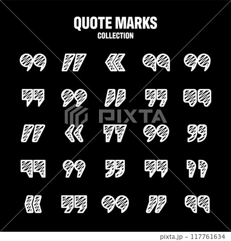 Hatched text quotation marks. Hand drawn quotes icon. Typographic speech mark symbol. Vector illustration. Message or comment. Vector illustration Hatched text quotation marks. Hand drawn quotes icon. Typographic speech mark symbol. Vector illustration. Message or comment. Vector illustration 117761634