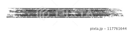 Grunge tire track, wheel braking marks. Truck, car or motorcycle tread pattern silhouette. Auto race, motorsport, speed racing design element. Vector illustration 117761644