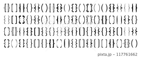 Various text brackets, black quotation box. Curly, square and corner parentheses. Vintage typographical symbol, calligraphic quote frame. Doodle, lettering element. Vector illustration 117761662