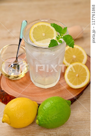 レモンスカッシュ、レモネード、レモン炭酸水、ドリンク。 117761868