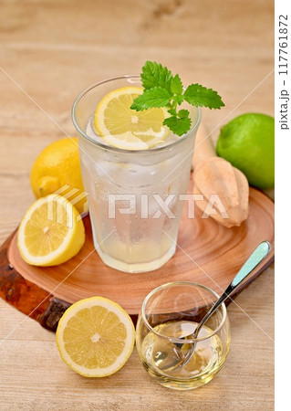 レモンスカッシュ、レモネード、レモン炭酸水、ドリンク。 117761872