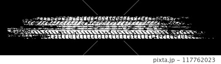 Grunge tire track, wheel braking marks. White truck, car or motorcycle tread pattern silhouette. Auto race, motorsport, speed racing design element. Vector illustration Grunge tire track, wheel braking marks. White truck, car or motorcycle tread pattern silhouette. Auto race, motorsport, speed racing design element. Vector illustration 117762023