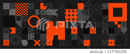 Brutalist geometric shapes, gray and orange symbols. Simple primitive elements and forms. Retro design, trendy contemporary minimalist style. Vector illustration Brutalist geometric shapes, gray and orange symbols. Simple primitive elements and forms. Retro design, trendy contemporary minimalist style. Vector illustration 117762290
