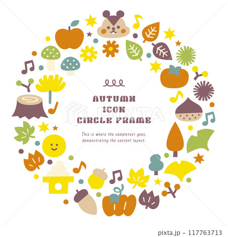秋素材のアイコンイラストリース円形枠 117763713