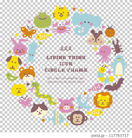 生き物素材のアイコンイラストリース円形枠 生き物素材のアイコンイラストリース円形枠 117763717