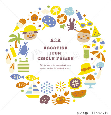 夏休み素材のアイコンイラストリース円形枠 117763719
