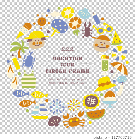 夏休み素材のアイコンイラストリース円形枠 117763719