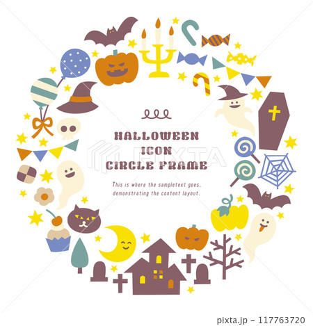 ハロウィン素材のアイコンイラストリース円形枠 117763720