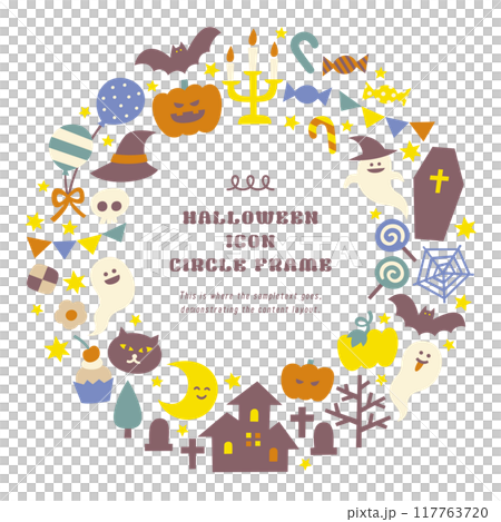 ハロウィン素材のアイコンイラストリース円形枠 117763720