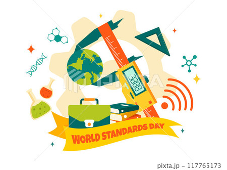 World Standards Day Vector Illustration on October 14 featuring a Globe, Stopwatch, Ruler Scale, and Quality Board in a Flat Style Cartoon Background World Standards Day Vector Illustration on October 14 featuring a Globe, Stopwatch, Ruler Scale, and Quality Board in a Flat Style Cartoon Background 117765173